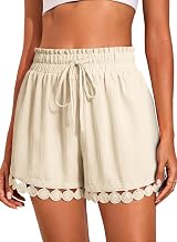 Women's Summer Drawstring Swim Shorts Cover Up Elastic High Waist Lightweight Breathable Beach Shorts with Lace Trim for Swimming Pool Beach Holiday