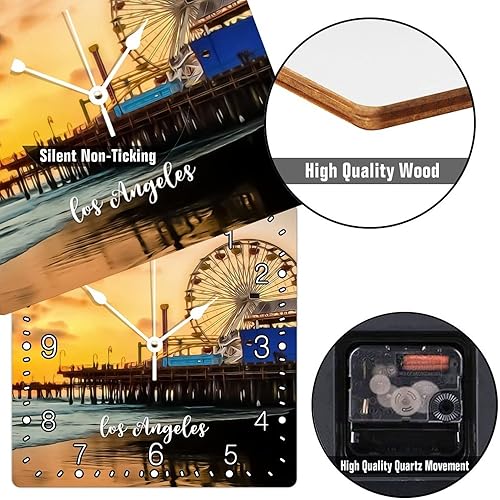 Miniatura 3 de Reloj decorativo de pared cuadrado de madera paisaje urbano de los Estados Unidos Los Ángeles reloj de números arábigos silencioso sin tictac