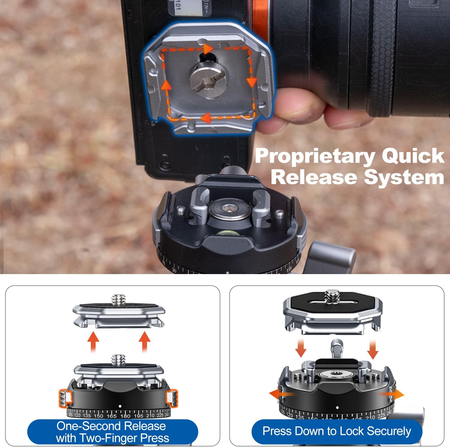 CAVIX 360° Rotating Panoramic Ball Head, Tripod Head Mount 1/4" & 3/8" with Arca Quick Release Plate, for DSLR Camera,Tripod,Monopod,Slider,Camcorder, 11 lbs/5kg Load