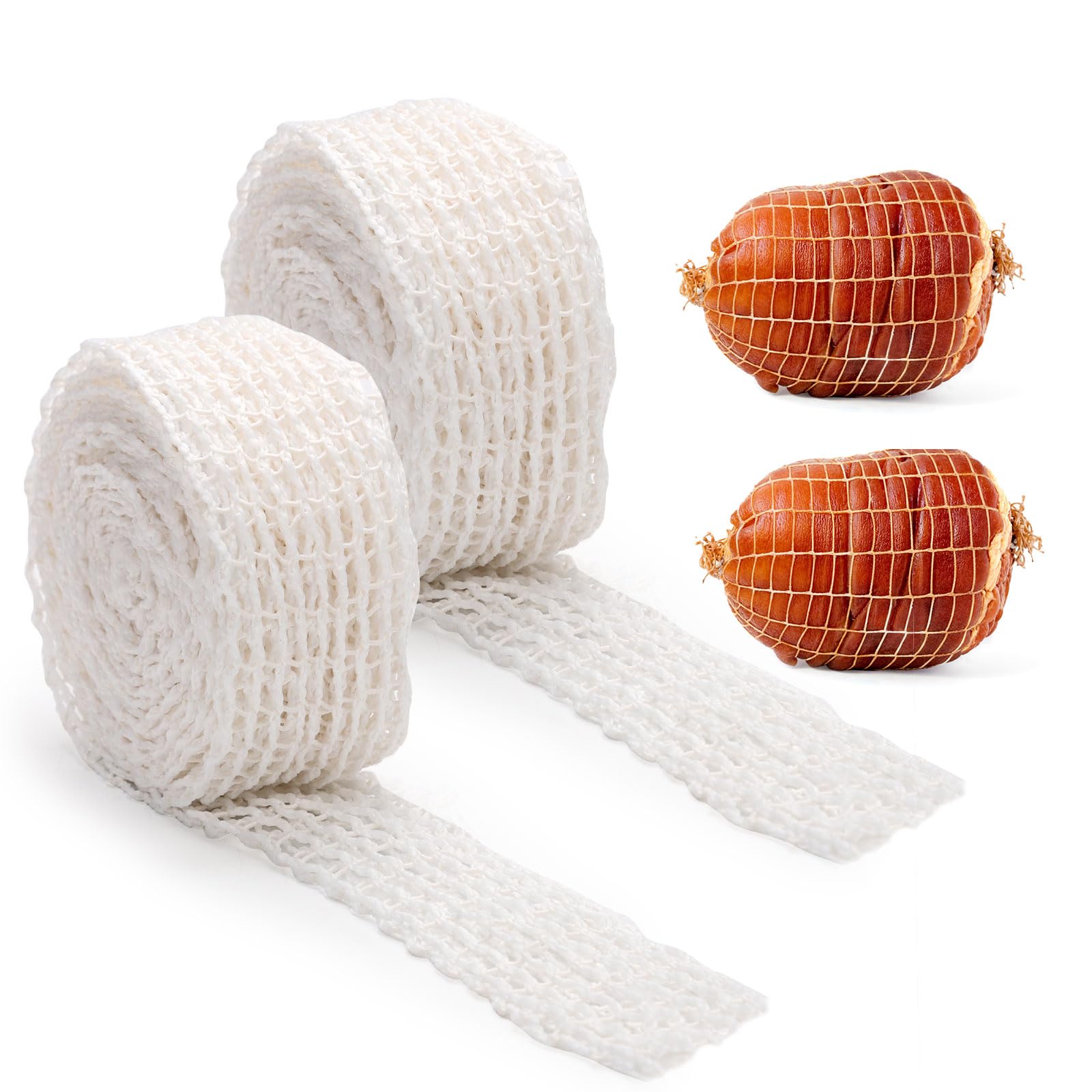2pcs Meat Netting Rolls 5m, 18 Hole Elastic Ham Netting Smoked Meat Poultry Ham Sock Netting Beef Netting Precut Butcher Twine Netting for Making Delicious Meat Sausages