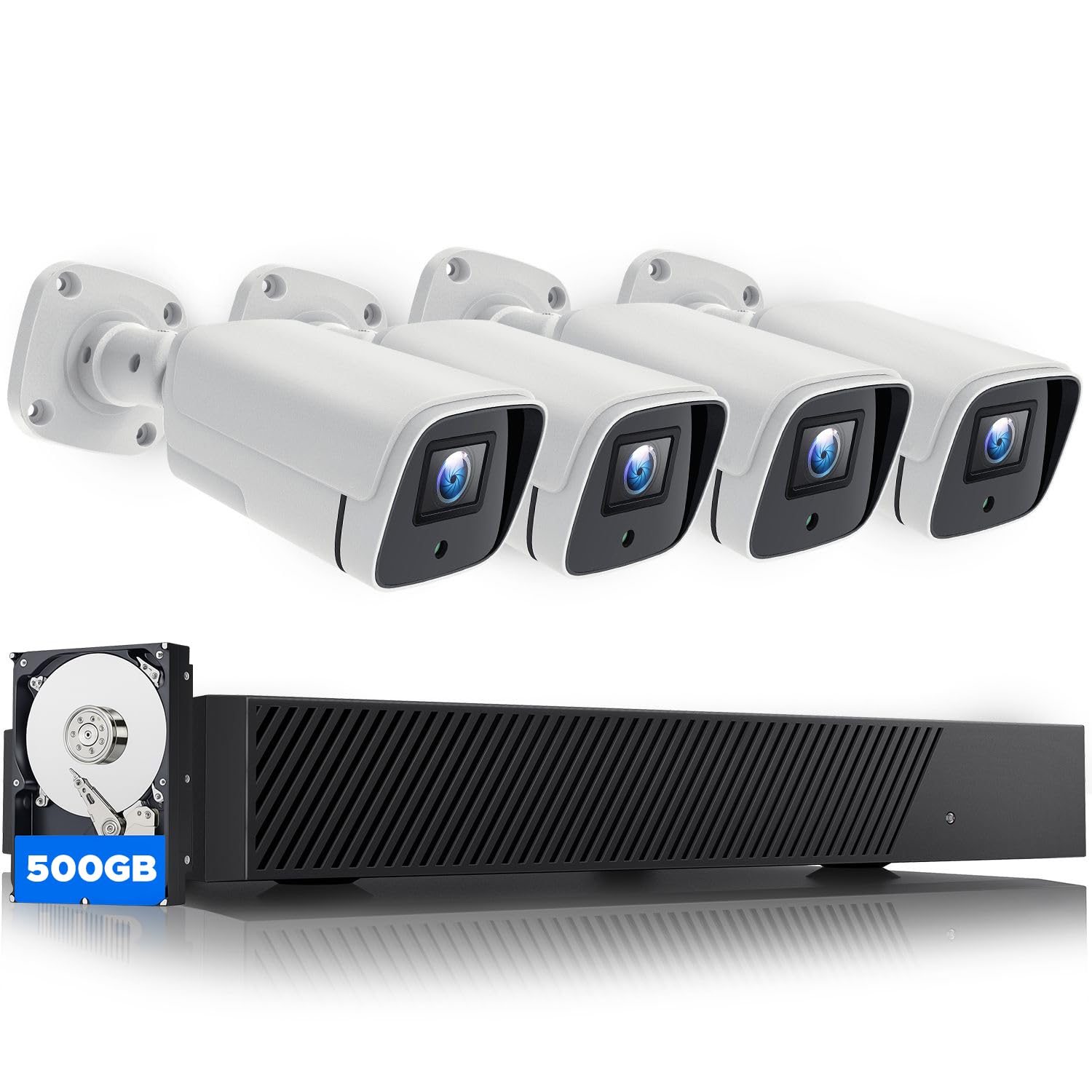 5MP PoE Security Camera System, 8CH 4K NVR with 500GB, 4pcs Wired IP Outdoor Cameras for Home CCTV Surveillance Wired System, IR Night Vision, Motion Detection, 2-Way Audio, IP66, 24/7 Local Recording