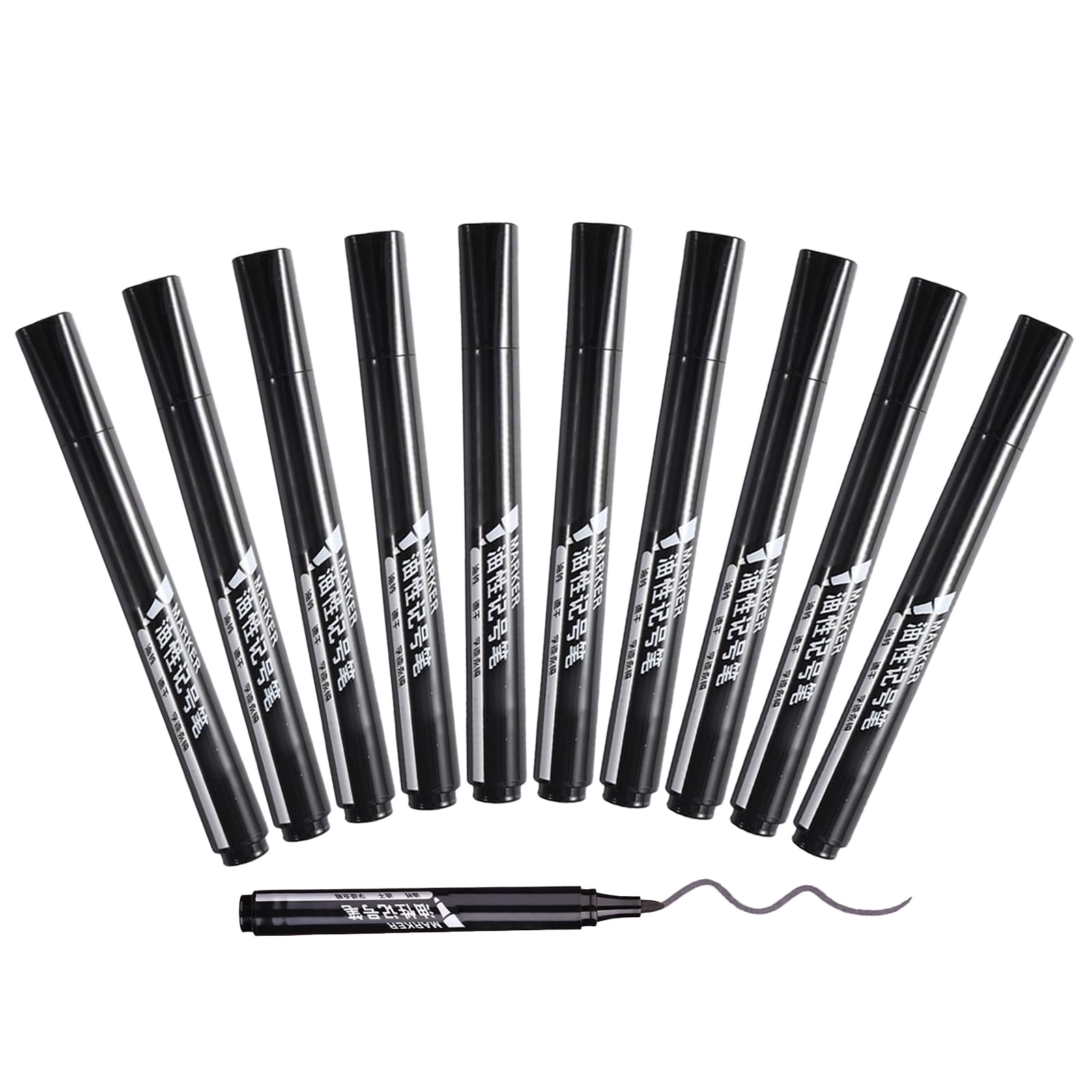 GZBABY Permanent Markers 10 Pcs, Waterproof Marker pen for Plastic, Wood, Stone, Metal, Glass Surface (Black)