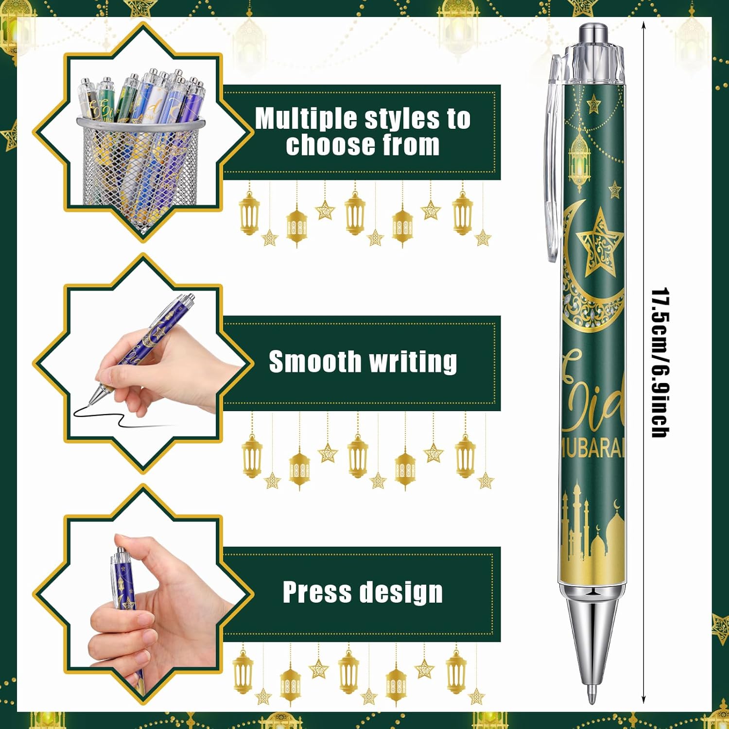 30 Pcs Eid Mubarak Pens Bulk Ramadan Gifts Mubarak Ballpoint Pens Eid Party Favors Arabic Novelty Muslim Gifts Islamic Goody Bag Stuffers(Multicolor) - Image 2