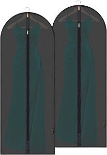 BALEINE 60'' Translucent Garment Bags, 2 Packs PEVA Dress Bag for Closet Clothes Dresses Suit Coats Storage (Black, 2PK)