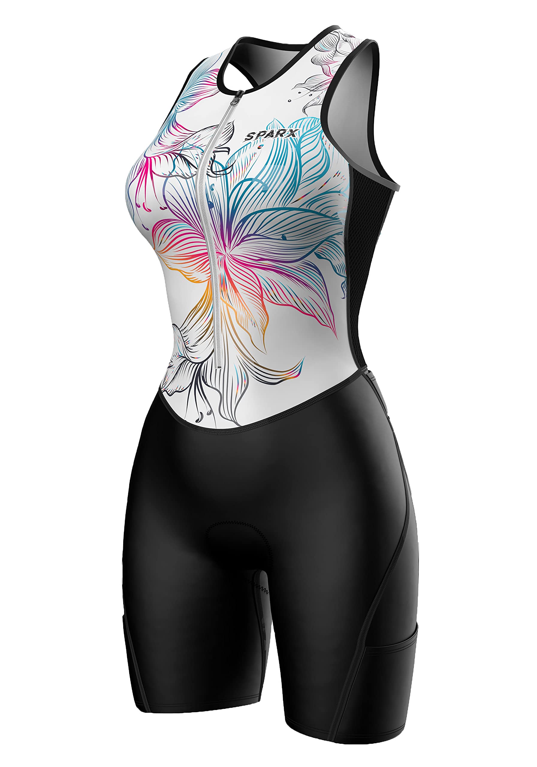 Women Triathlon Suit Tri Short Racing Cycling Swim Run (XL, Floral White)