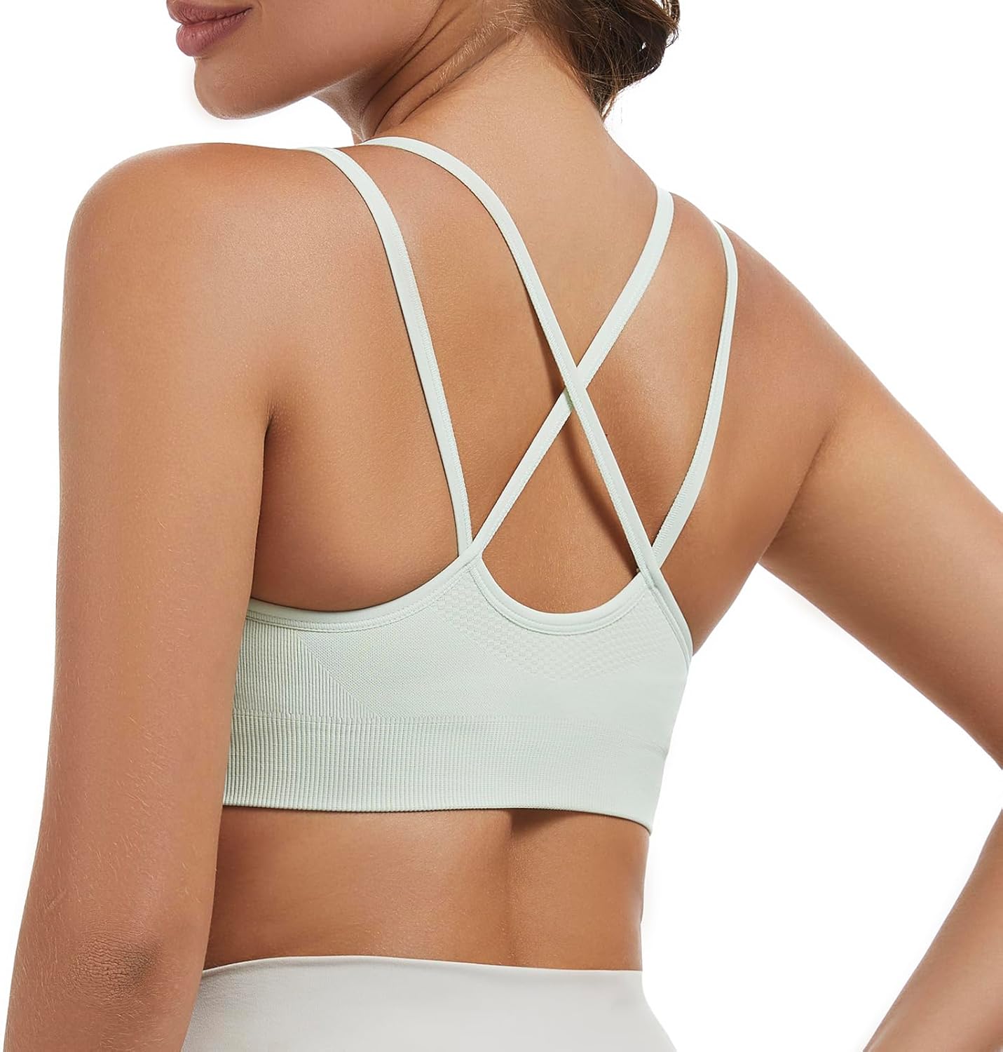 Strappy Sports Bras for Women Crisscross Back Medium Support Yoga Bra Unpadded Gym Workout Fitness Crop Top