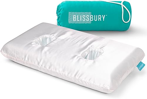 BLISSBURY Almohada de oreja con funda de satén  Diseño de almohada para perforación de oreja  Almohada de espuma viscoelástica ajustable de 4 a 5