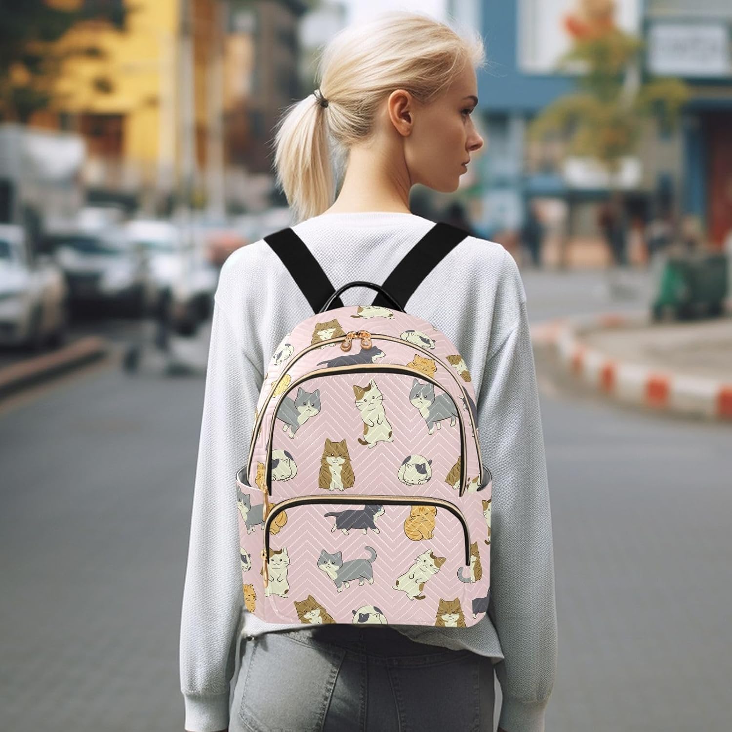 Cute Cat Quilted Backpack Purse for Women Fashion Small Backpack Shoulder Bag Travel Casual Daypack S