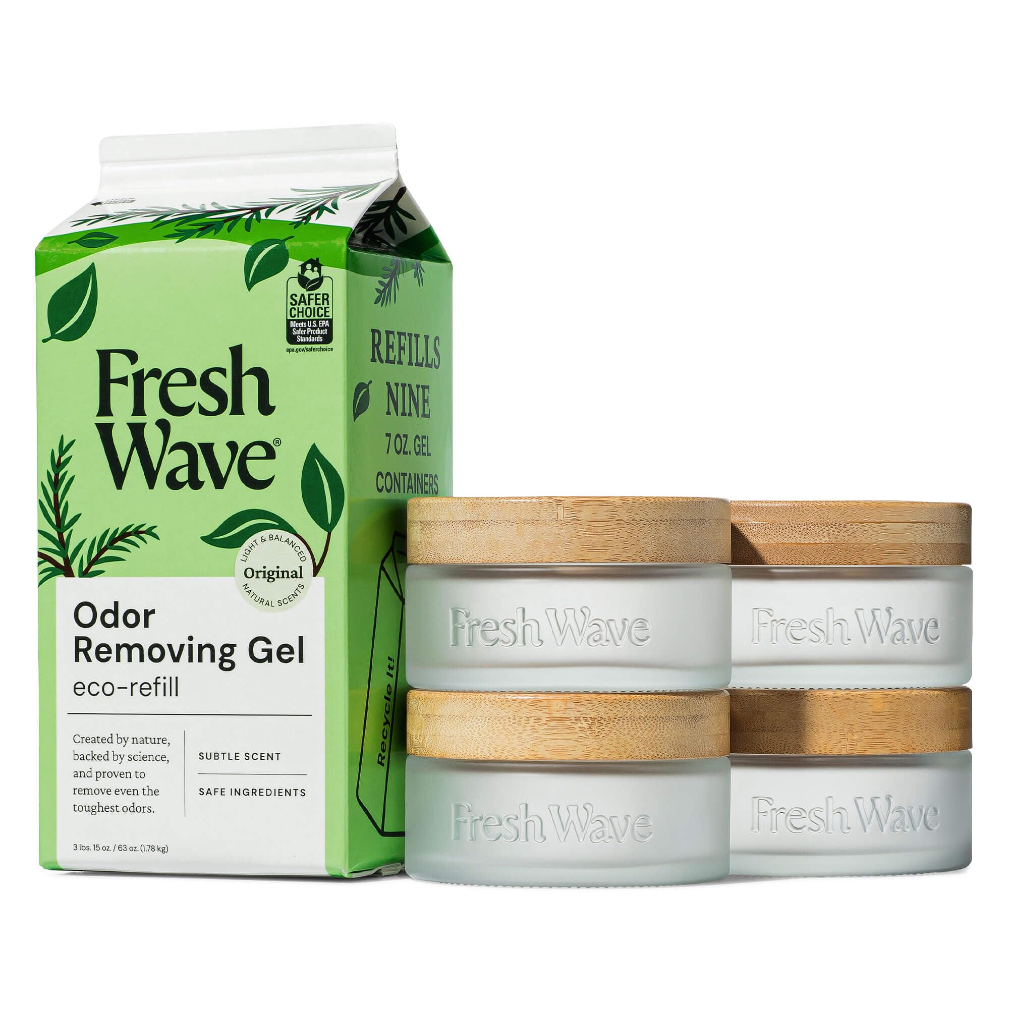 Fresh Wave Odor Removing Gel 4-Pack Glass Jar &amp; 63oz Refill, Original