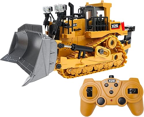 GoolRC Bulldozer RC para niños, escala 124, niveladora de control remoto de 2.4 GHz, camión tractor RC 9CH vehículos de ingeniería de construcción
