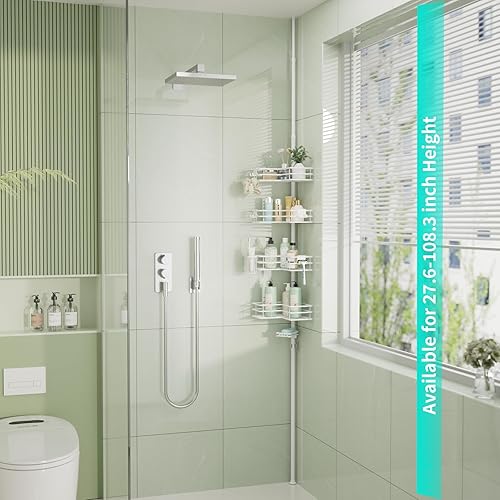 Miniatura 2 de HapiRm Organizador de ducha esquinero  Organizador de ducha con soporte para jabón, soporte para cepillos de dientes y 4 ganchos, estante de baño