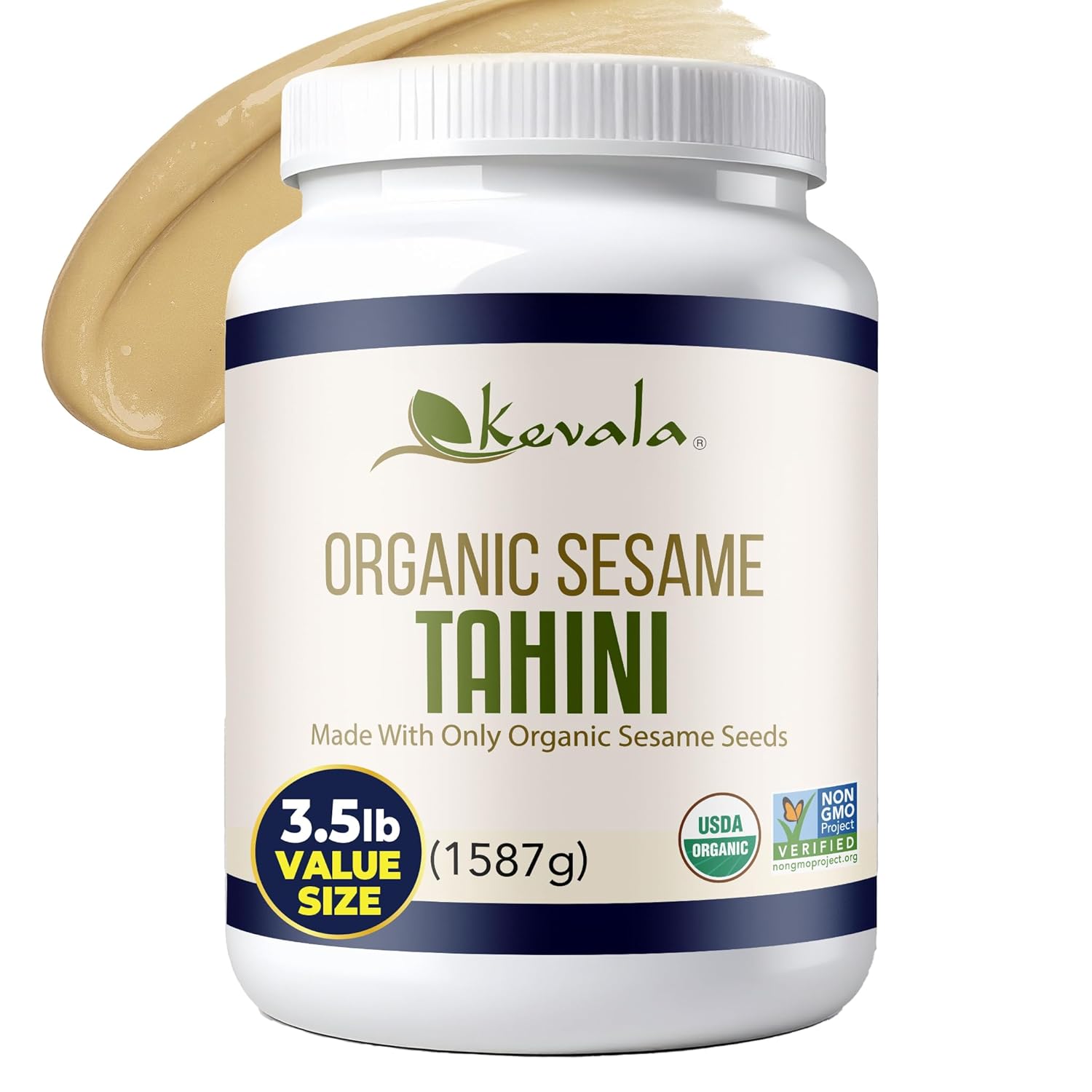 Kevala Organic Tahini – 3.5 lb – Sesame Seeds Tahini – Organic Tahini Paste – Tahini Cream – Tahini Hummus – Sesame Tahini – Sesame Paste – 1587 g