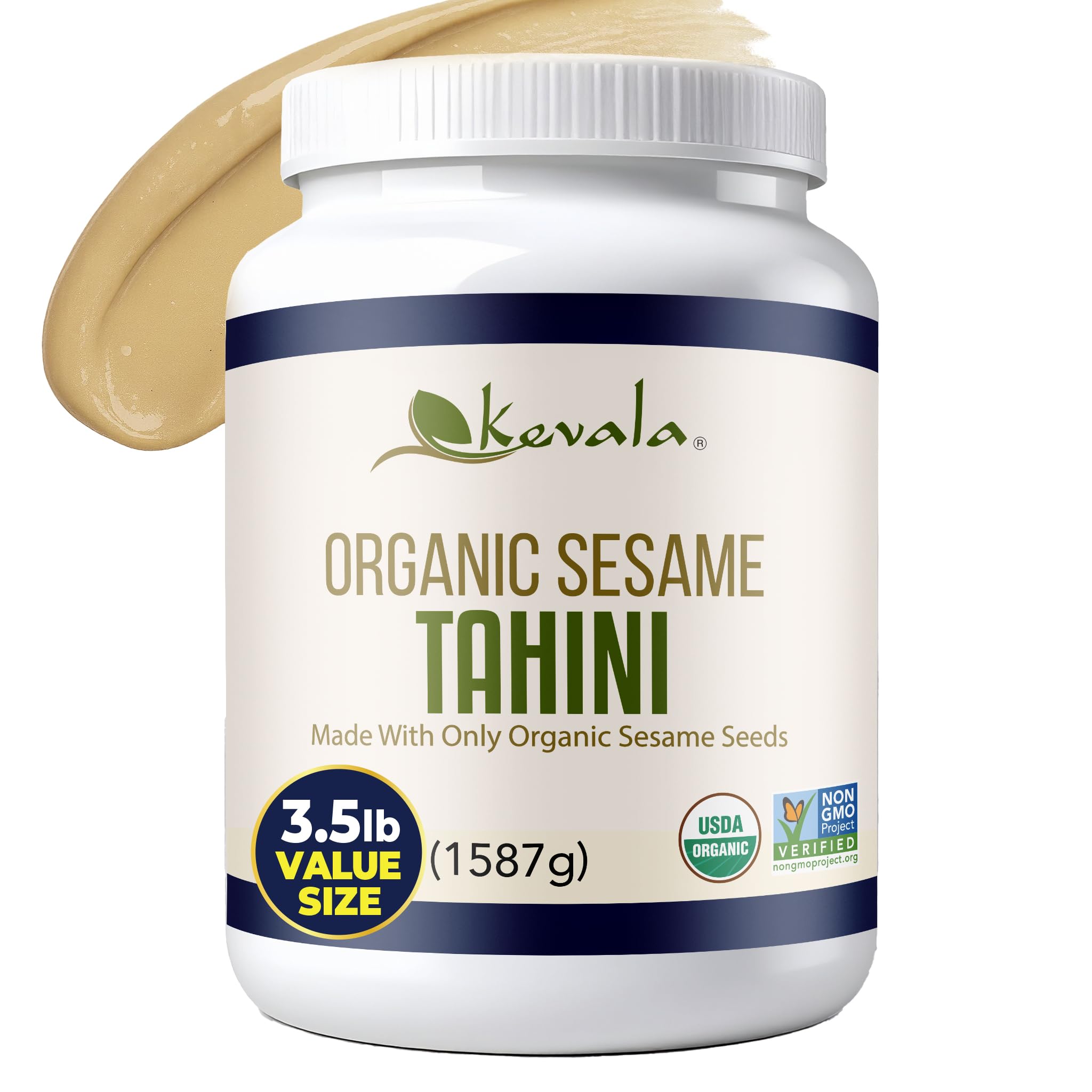 Kevala Organic Tahini – 3.5 lb – Sesame Seeds Tahini – Organic Tahini Paste – Tahini Cream – Tahini Hummus – Sesame Tahini – Sesame Paste – 1587 g