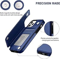 Vista 6 de Funda tipo cartera para iPhone 12 Pro Max, funda de piel sintética suave premium con función atril y función atril para iPhone 12 Pro Max de 6.7 Azul
