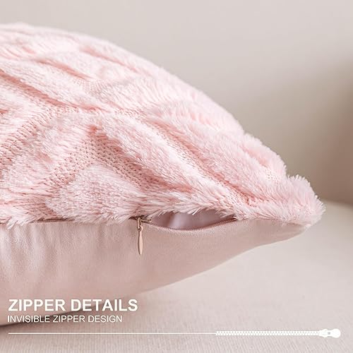 Miniatura 4 de AQOTHES Juego de 2 fundas de almohada de piel sintética de color rosa suave de 12 x 20 pulgadas, almohadas lumbares decorativas bohemias para sofá,