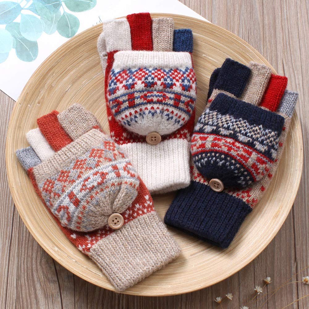 Guantes de cachemir de medio dedo con lana suave para mujer invierno