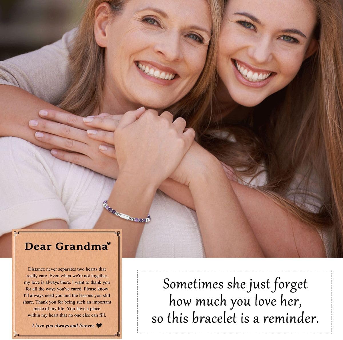 Purple Amethyst Gemstone Bracelet, Mothers Day & Birthday Gift for Grandma, Modern Beaded Strand with Lobster Claw Clasp - Image 4