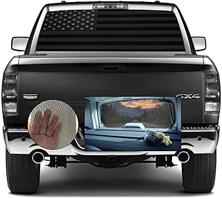 Rear Window Decals for Trucks,Black American Flag Pickup Truck Rear Window Graphic Decals, Back Window Tint Perforated Vinyl Truck Stickers,66" X 20"