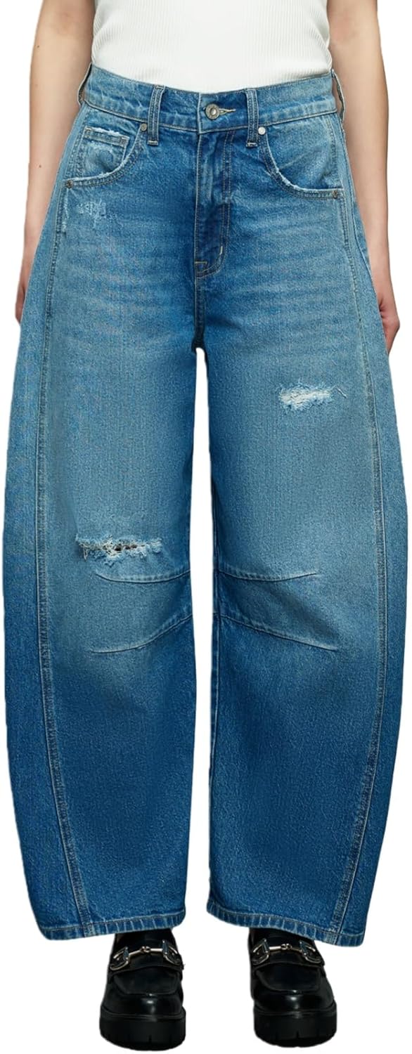ONESO Womens Barrel Jeans Comfy Mid Rise Barrel Baggy Jeans Y2K Boyfriend Loose Balloons Jean Plus Size Relax Fit