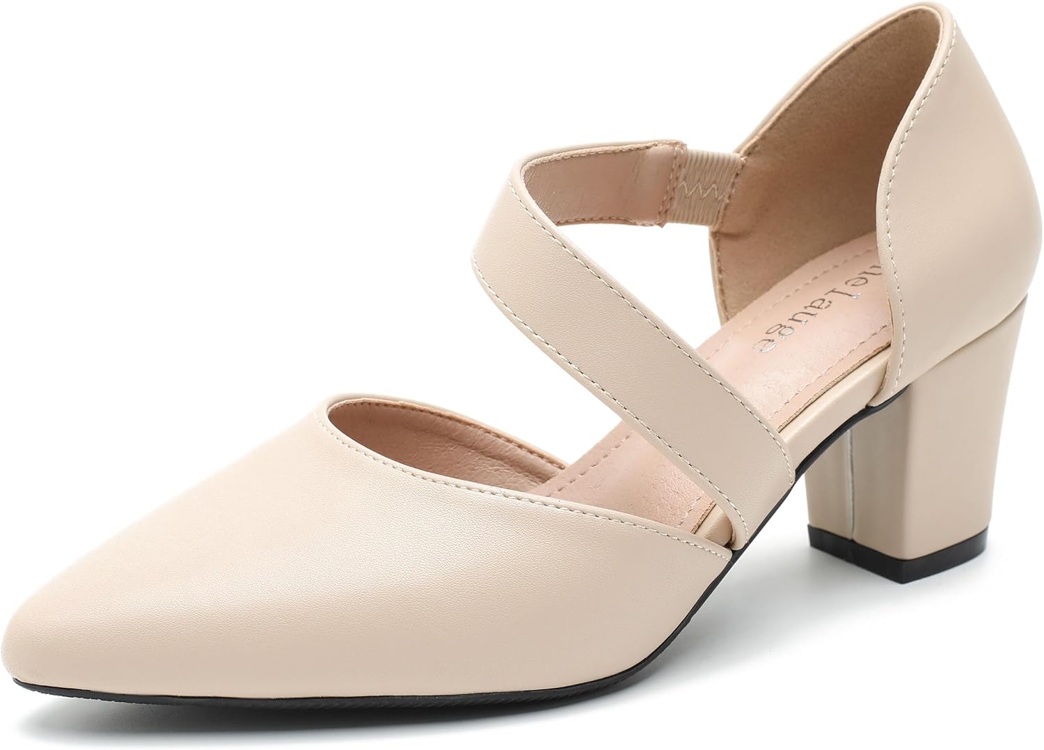 Enelauge Women's Closed Toe Pumps Strappy Chunky Heels Pointed Toe Low Block Heels Comfortable Dress Wedding Bride Prom Shoes