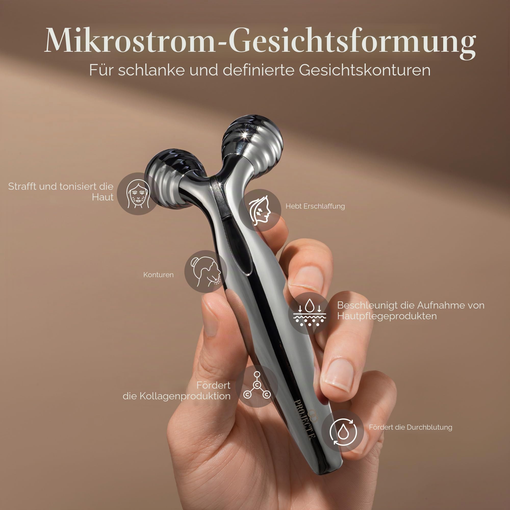 Project E Beauty Vora Mikrostrom-Gesichtsroller, solarbetriebenes Mikrostrom- 3D-Gesichtmassagegerät mit Knetkugel für V-förmige Gesichtsstraffung, Hautstraffung, Glätten feiner Linien