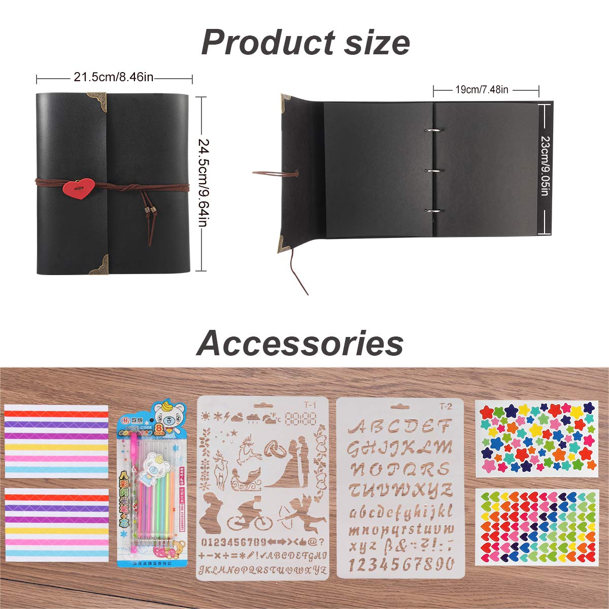 ThxMadam Scrapbook skórzany album fotograficzny księga gości ślubna pamiątki DIY z 60 czarnymi stronami, prezent na Walentynki, urodziny, Boże Narodzenie, podróż, ślub, dla żony, matki, córki,