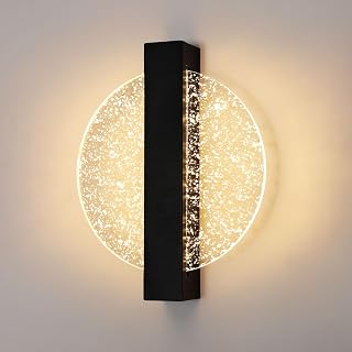DELIPOP LED Wall Lamp, 12 W Round Design Modern LED Wall Light in Acrylic, 3000 K Warm Light, Black Interior Lighting for Living Room, Hallway, Stairs Bedroom