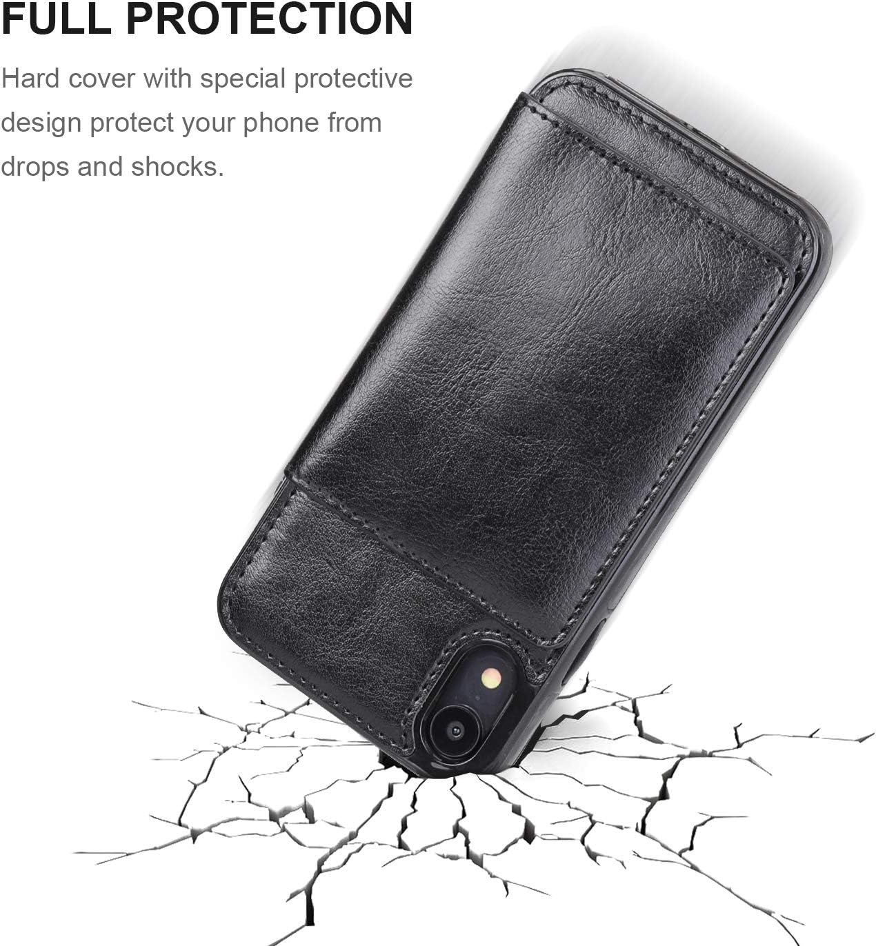 KIHUWEY Compatible with iPhone XR Wallet Case Credit Card Holder, Premium Leather Kickstand Durable Shockproof Protective Cover for iPhone XR 6.1 Inch(Black) - Image 6