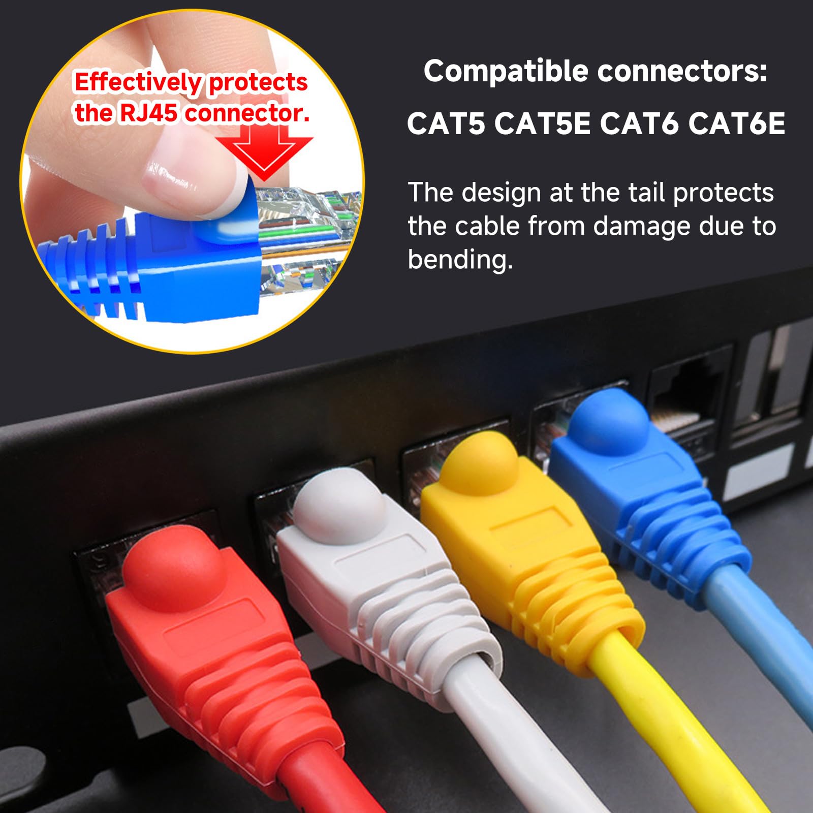 100-Pack RJ45 Ethernet Cable Boots - CAT5 CAT6 Strain Relief Covers In White