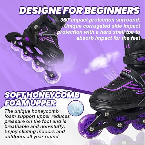 Miniatura 6 de Patines en línea para niñas de 6 a 12 años, cuchillas ajustables de 4 tamaños para niñas y niños, jóvenes y adolescentes, principiantes con ruedas