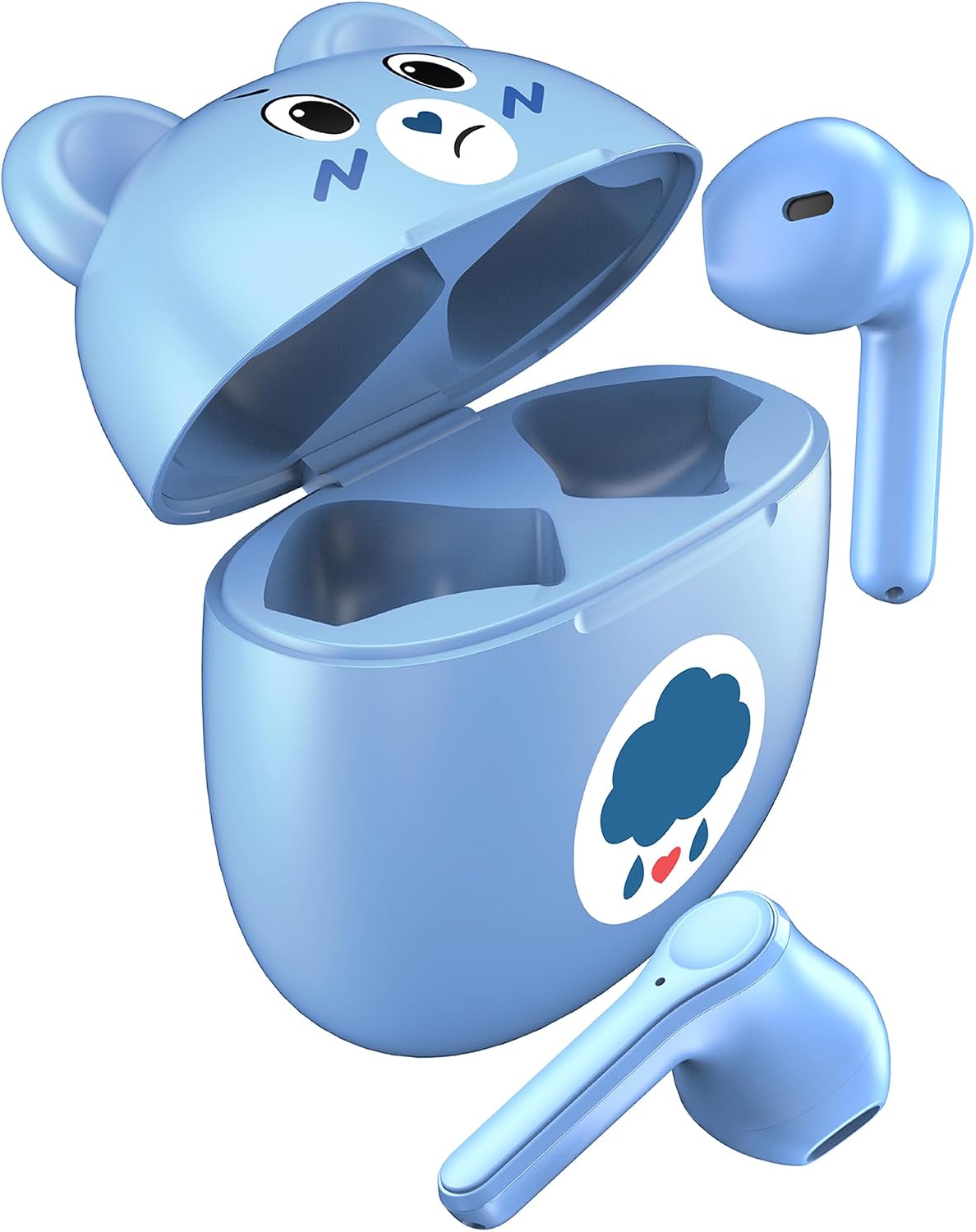 Care Bears Bluetooth Wireless Earbuds with Charging Case - Built-in Mic, Easy Pairing, Cute Grumpy Bear Design, Blue, Perfect for Kids, Teens Fans