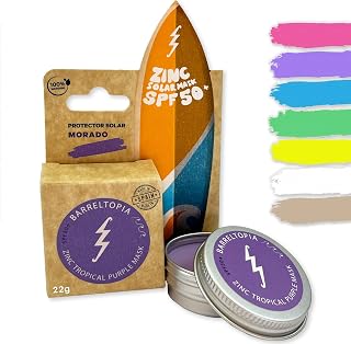 Barreltopia Protector Solar Facial SPF 50 + Zinc Crema Surf Colores - Bloqueador Solar Facial 50 - Sun Zapper Waterproof Eco Natural (Morado)