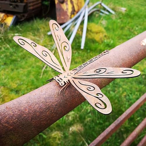 2 Pack Rusty Dragonfly Garden Decor, Metal Dragonfly Outdoor Yard