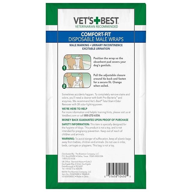 Foto 2 de 8 de Vet's Best Pañales desechables ajuste cómodo para Perros Macho, Bandas absorbentes con Ajuste Antifugas