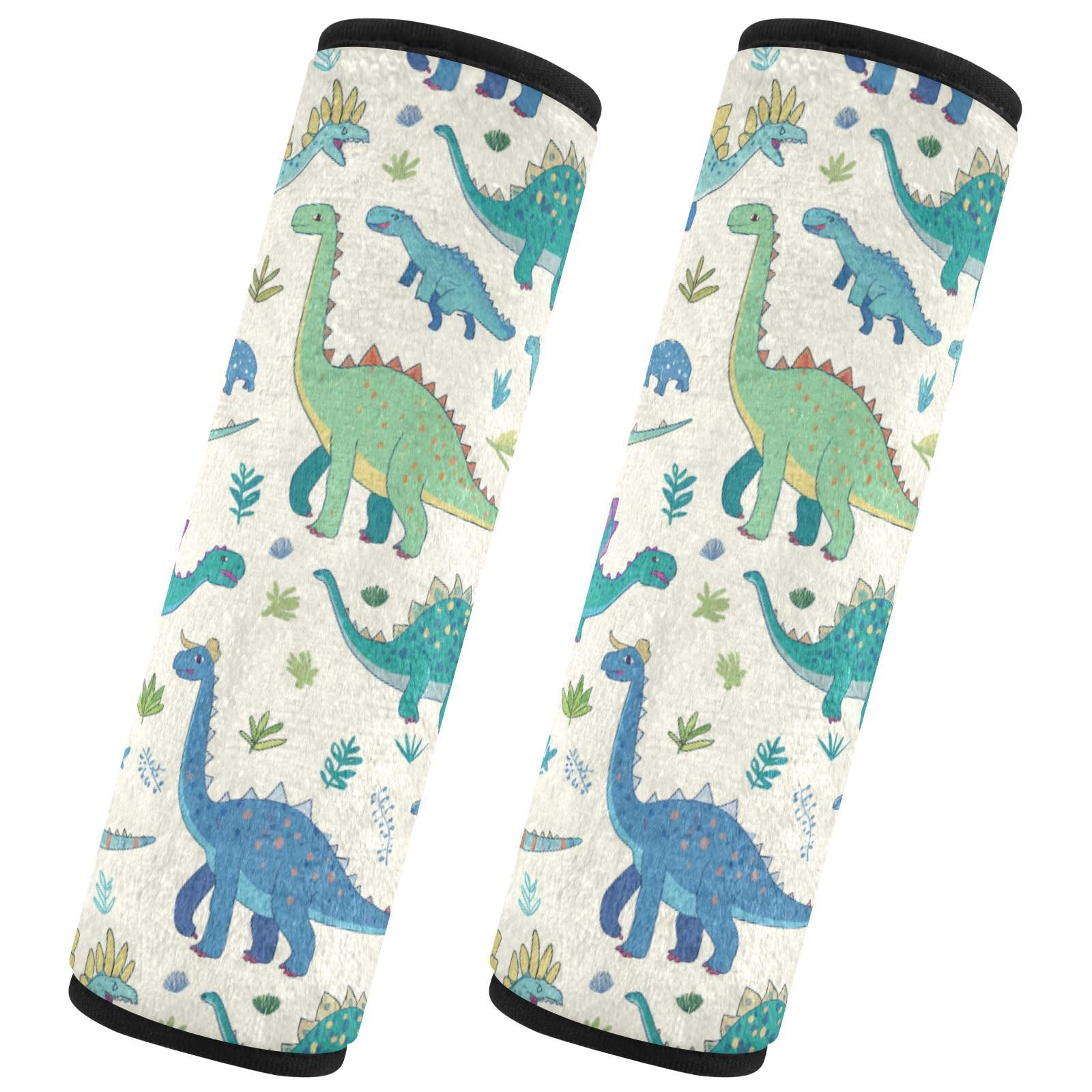 Seat Belt Covers 2 Pack Dinosaurs Car Seat Strap Covers Super Soft Turquoise Car Seat Neck Cover for Boys Girls Adults Babies M