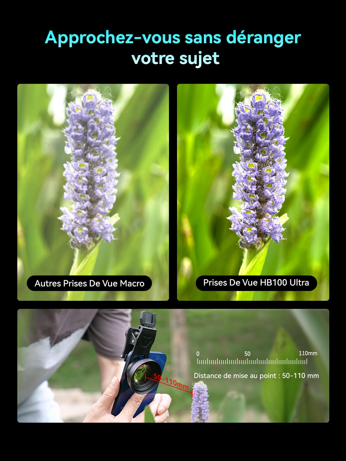 Objectif Macro APEXEL HB100Ultra pour iPhone, Clip pour Appareil Photo de Téléphone iPhone, Samsung, Pixel
