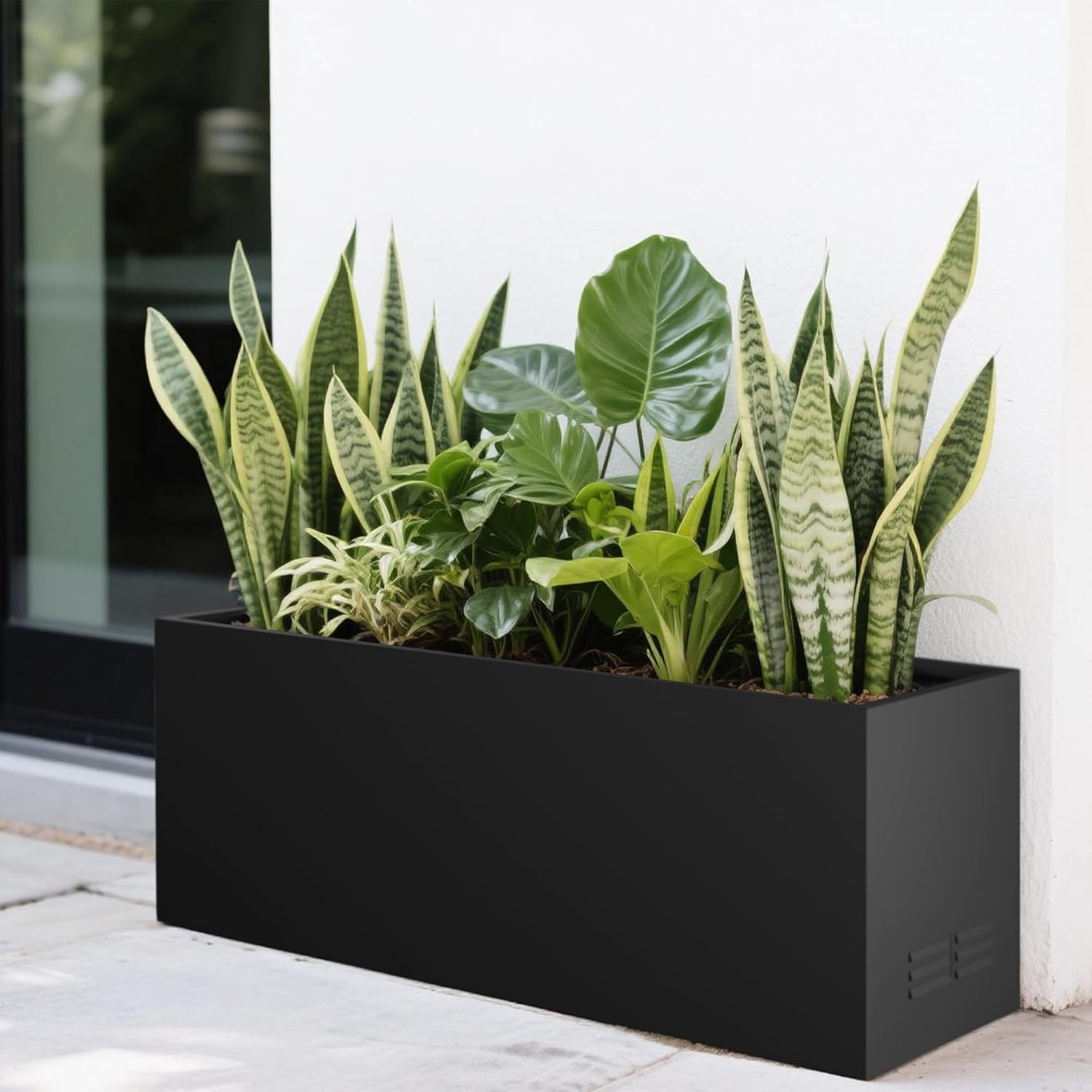 Worth Metal Planter Box with Insert Plate & Drain Holes, Indoor or Outdoor Use, No Assembly Required, 30" x 11" x 13", 14.3 Gallons, Matte Black