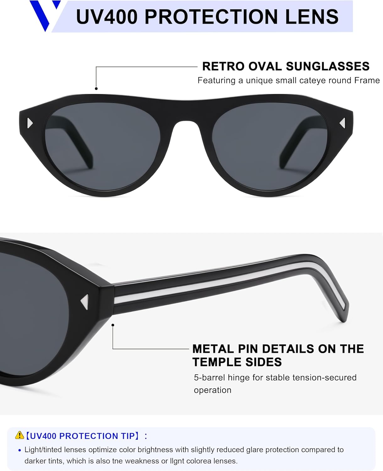 VANLINKER Retro Small Oval Sunglasses for Women Men Trendy Narrow Round Cateye Shades VL9915 - Image 4