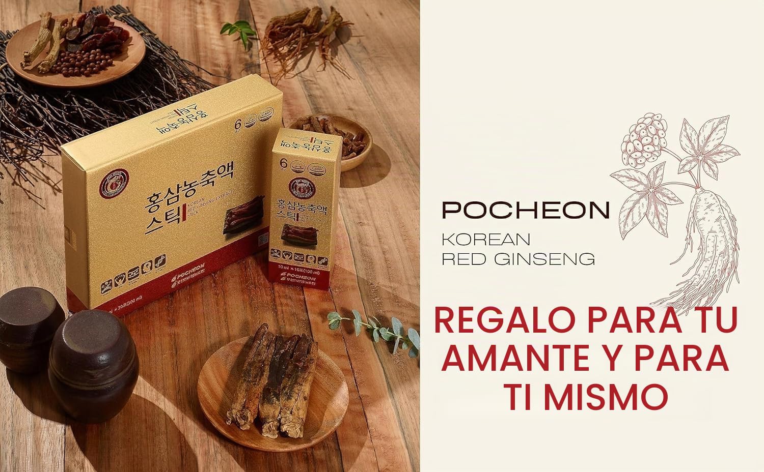 Pocheon Korean Red Ginseng Extracto, 30% de extracto de ginseng, paquetes individuales para servir – 30 varillas (10 ml x 30), soporte inmune natural, disponible como té