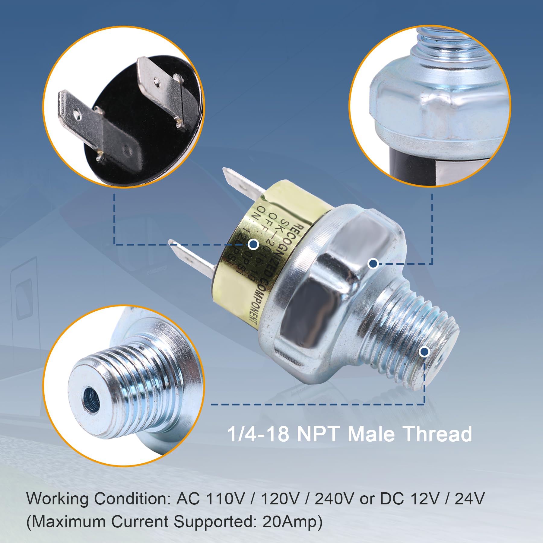 Snapklik.com : Air Pressure Switch 120-150 PSI Tank Mount Thread 1/4 ...