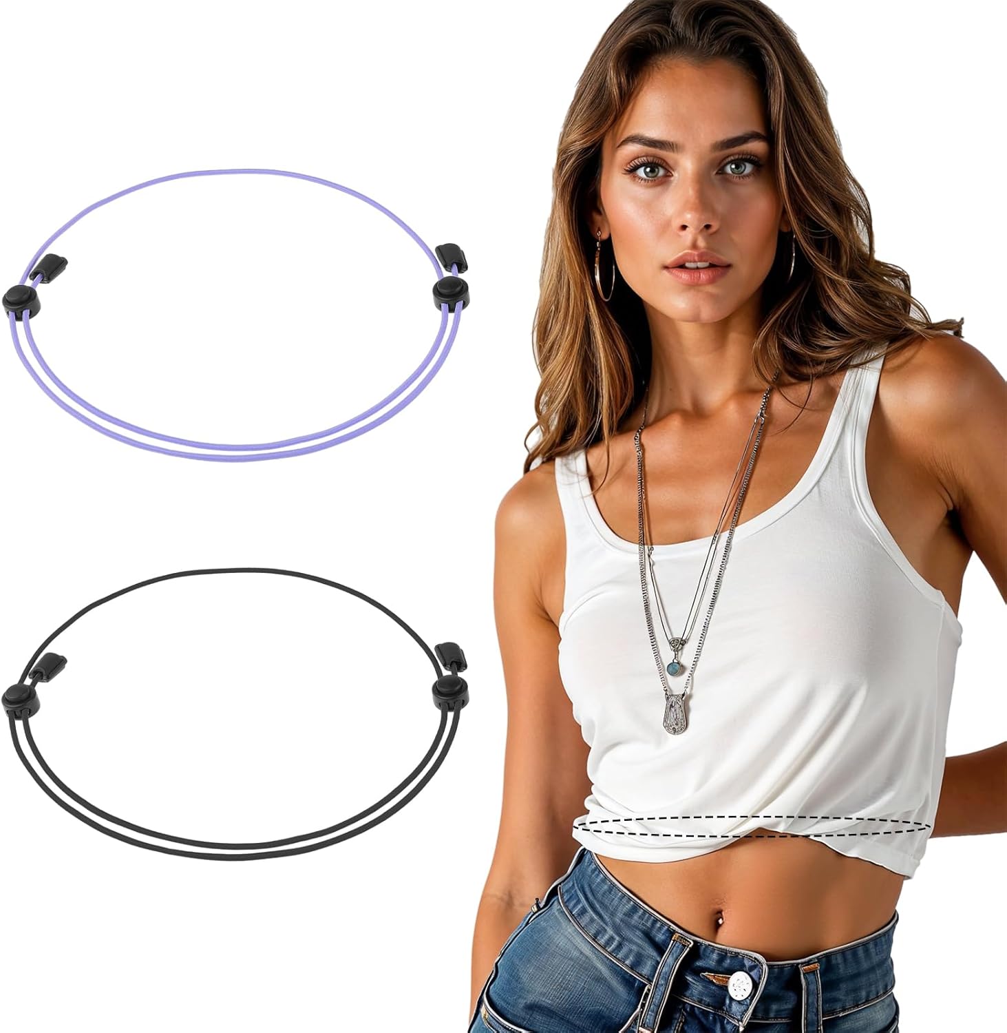 Ouligay 2 Pcs Crop Band Women, Adjustable Shirt Tuck Band Women, Tucking Sweaters Shirts Elastic Stretch Belts for Girl Change Style of Clothes(Black Purple)