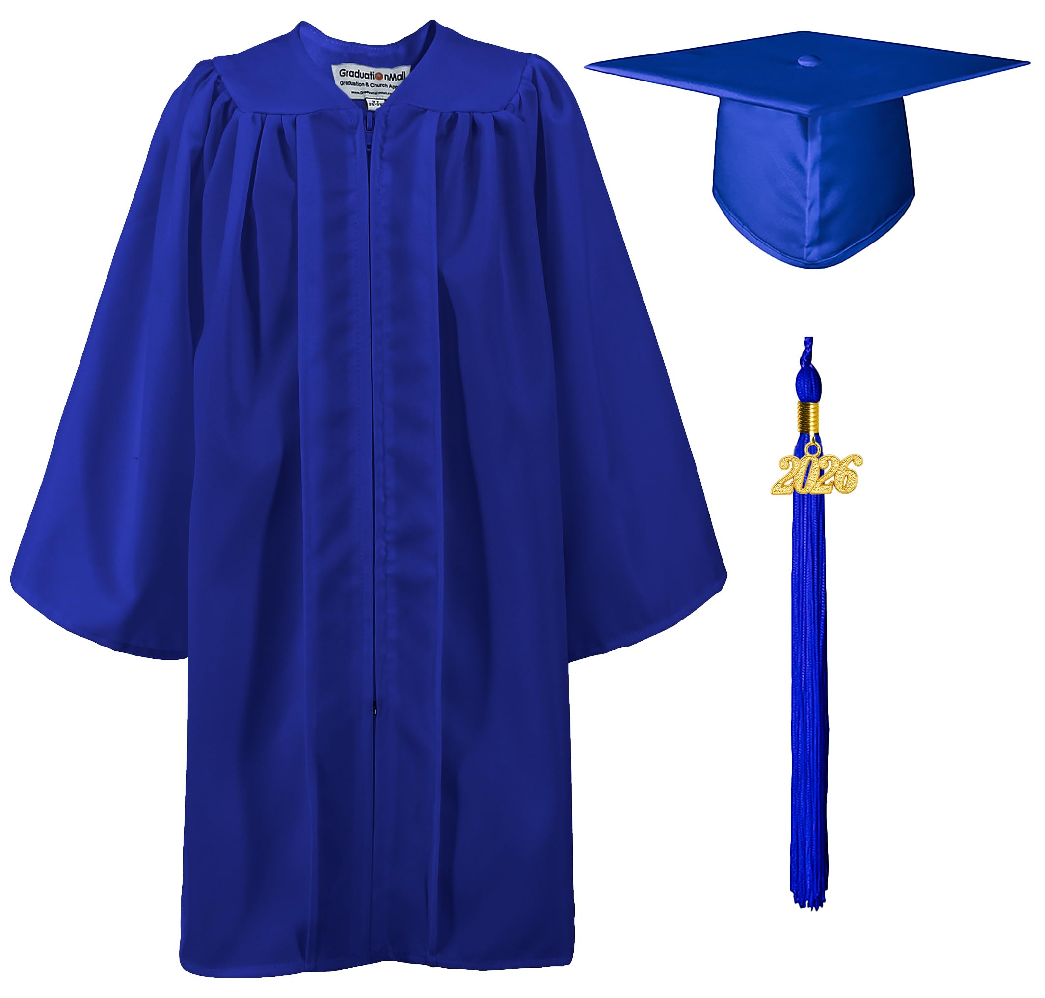 GraduationMall Matte Nursery Graduation Cap and Gown for Kids with 2026 Tassel Kindergarten Preschool Graduation Hat Royal 27(107-114cm)