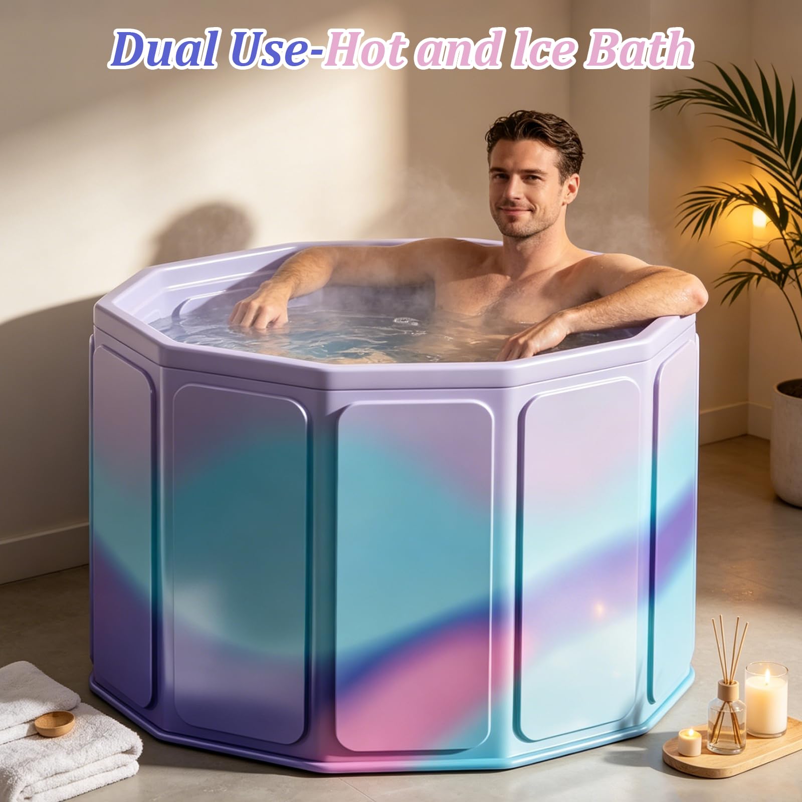 Vasca da bagno pieghevole per esterni, per bagno caldo, bagno ghiacciato, 80 x 70 cm | Vasca da bagno per esterni, portatile, pieghevole, antiscivolo, per doccia, spa, sauna