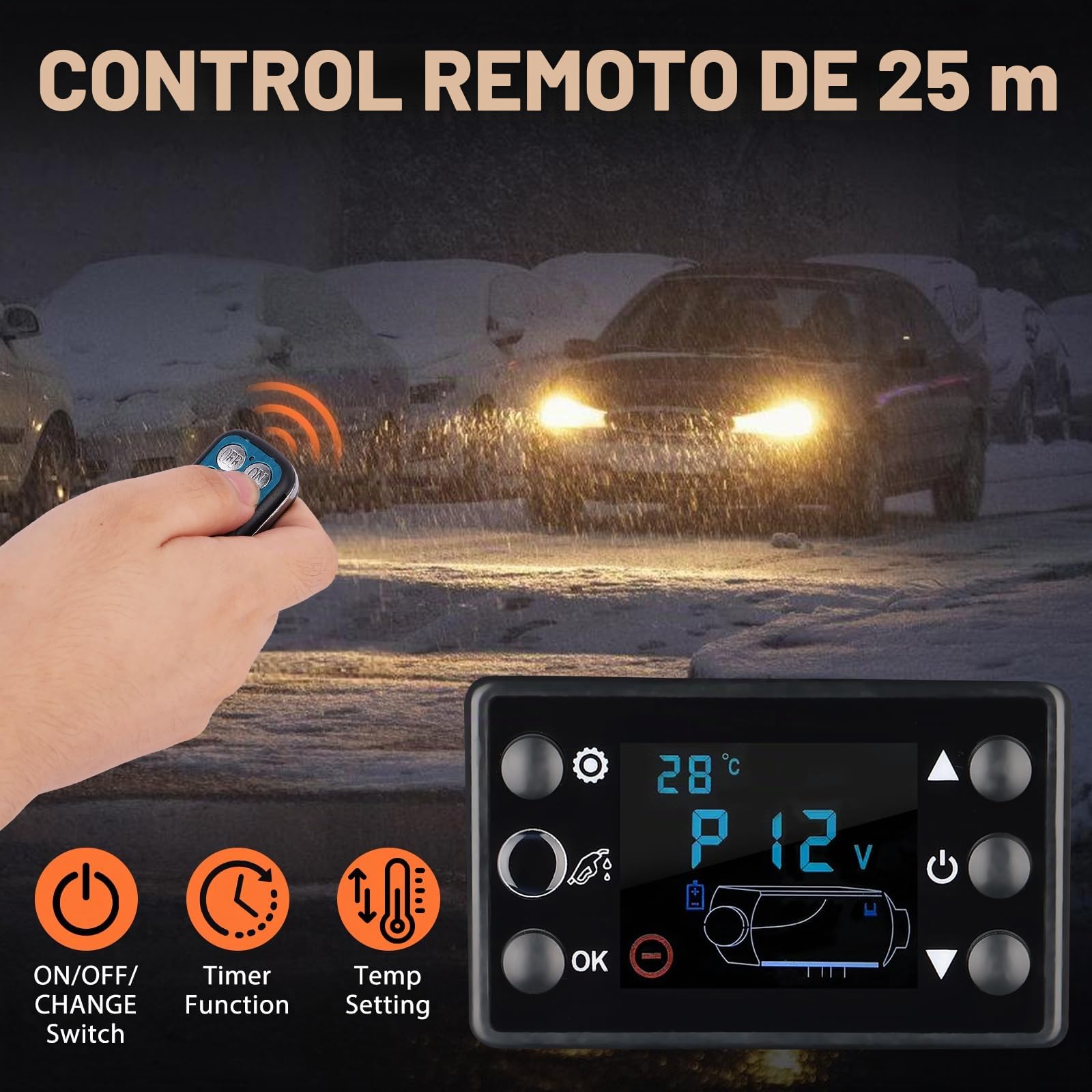 Calentador de Aire Diesel de 5 KW 12 V con Pantalla LCD y Control Remoto,Tanque de Agua de 5 L,Control Termostático Inteligente,Adecuado para Furgonetas, Autocaravanas,Interiores