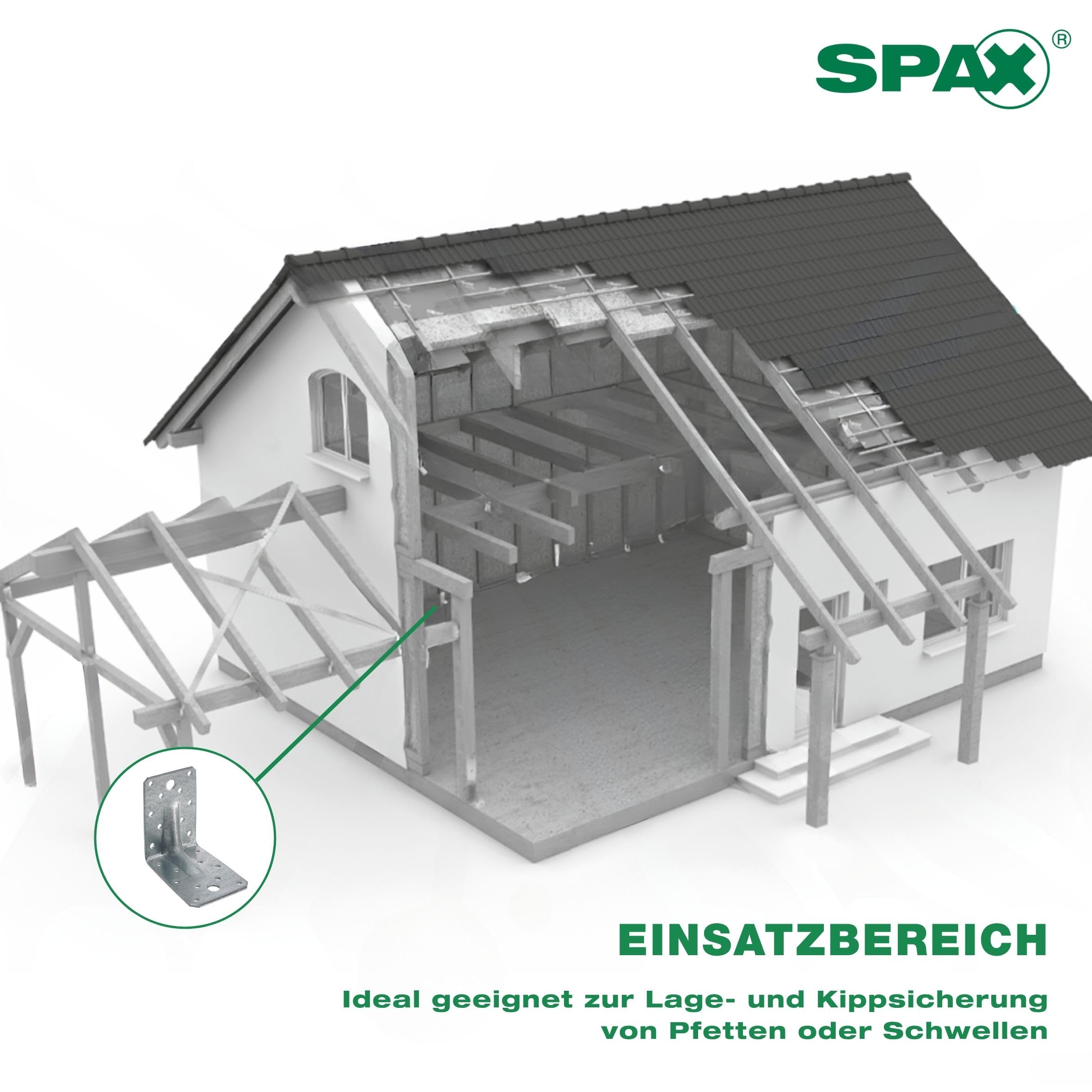 SPAX Winkelverbinder mit Rippe 70x70x55 mm, 2 mm Blechstärke, 100 Stk. - Feuerverzinkter Stahlverbinder Holz an Holz, Beton & Stahl Verbindungen - Made in Germany, SXABR70