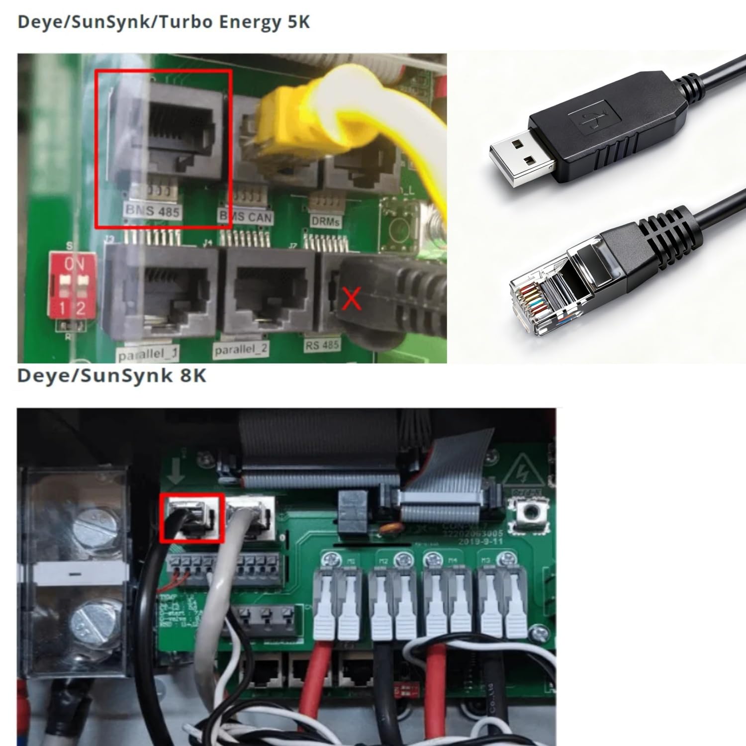 RS485 Kommunikationskabel FT232 USB RS485 auf RJ45 Kabel für Deye/SunSynk/Sol-Ark Wechselrichter zum Verbinden/Konfigurieren von Wechselrichtern an PC, 1,8 m