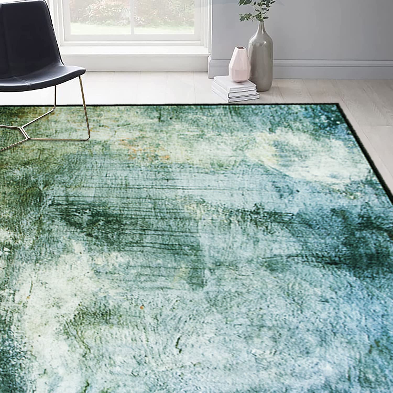 Rururug Großflächige Teppiche, 200 x 300 cm, Wohnzimmerteppich, moderner Innenteppich, rutschfester Kinderzimmerteppich, weicher, langlebiger dicker Teppich, blau-grünes minimalistisches abstraktes Aq