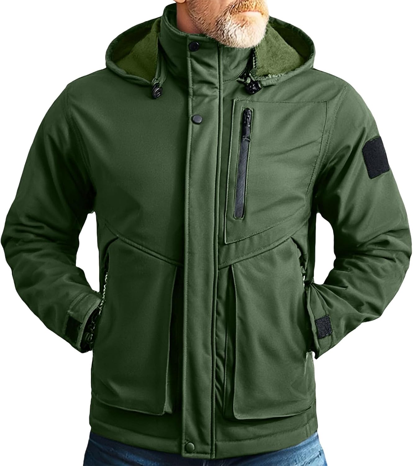 Mens Outdoor Windproof Military Tactical Jacket Fleece Lined Soft Shell Hooded Jackets Thick Warm Winter Zip Cargo Coat