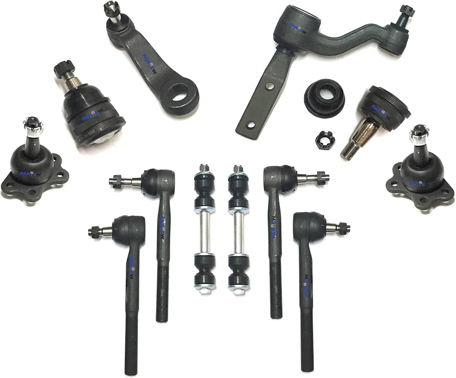 12 Pc Suspension Kit Ball Joints, Tie Rods, Sway Links, Pitman Idler Compatible with 1988-1992 Chevrolet C1500 Silverado - PartsW