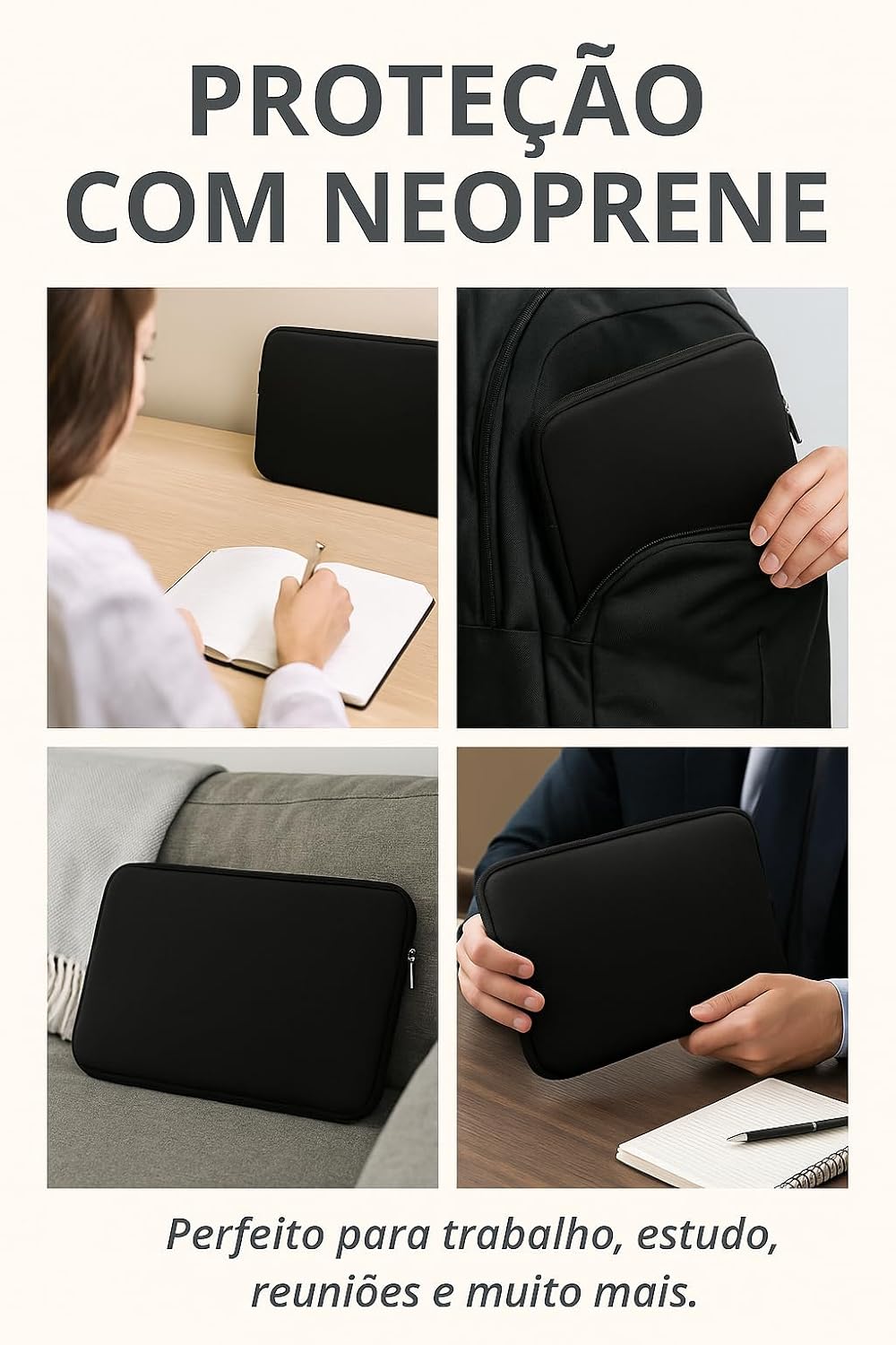 Capa Neoprene P/Notebook Macbook e Tablet até 15,6 Polegadas - Flexível, Macio, Resistente a Respingo, Poeira e Arranhões, Impermeável - Design Slim e Elegante - Proteção Premium com Zíper Reforçado